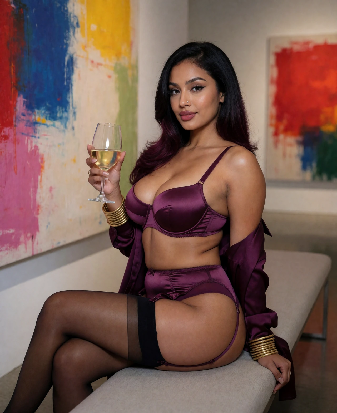 Divya, 30, a fictional AI companion, in boudoir lingerie and stockings